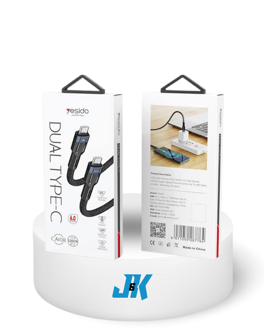 Yesido CA108 1.2m 60W USB-C to Type-C Cable - JK Electronics